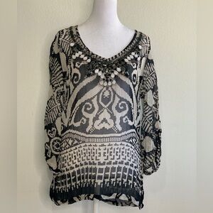 Milly of New York, Silk, beaded, sheer blouse, loose fit , size 2